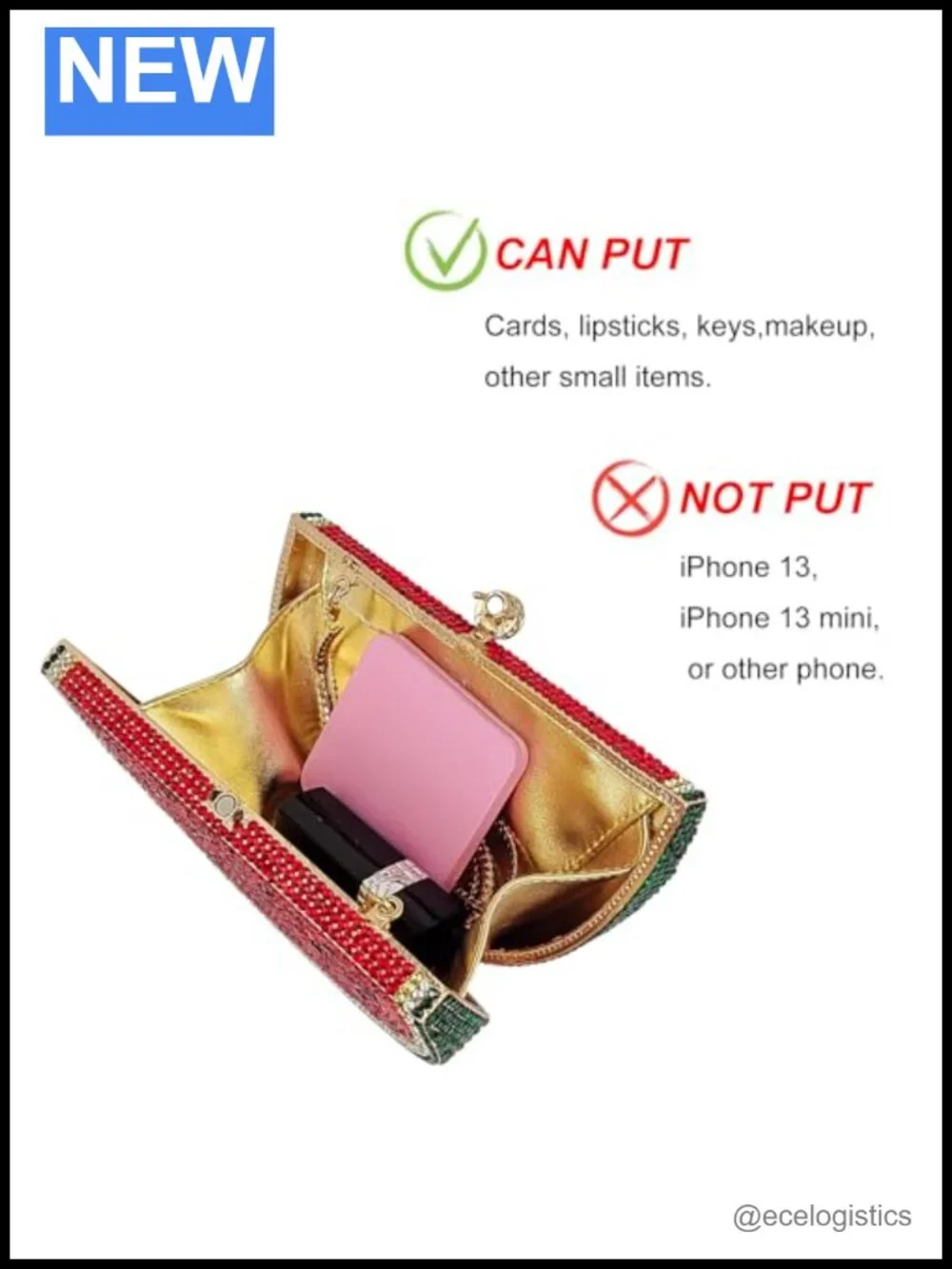 Faux PU Leather Watermelon Shaped Rhinestone Crystal Clutch Evening Bag